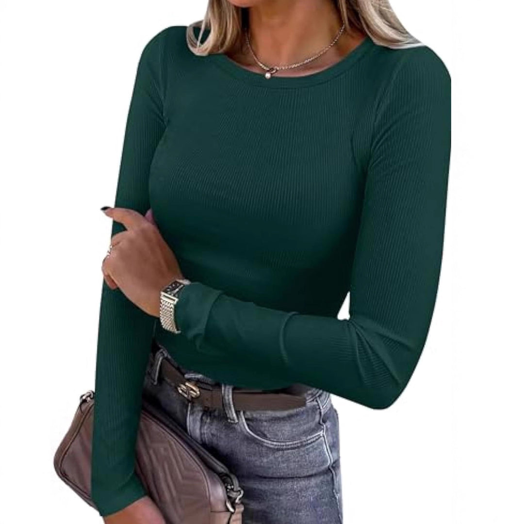 Damen Schmalgeschnittenes Ripp-Longsleeve mit Rundhalsausschnitt und Stretch-Baumwollmix Drune