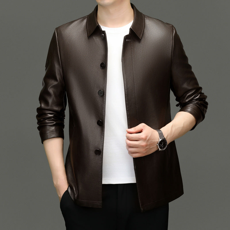 Herren Kunstlederjacke mit modernem Schnitt und eleganter Knopfleiste Drune
