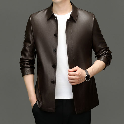 Herren Kunstlederjacke mit modernem Schnitt und eleganter Knopfleiste Drune