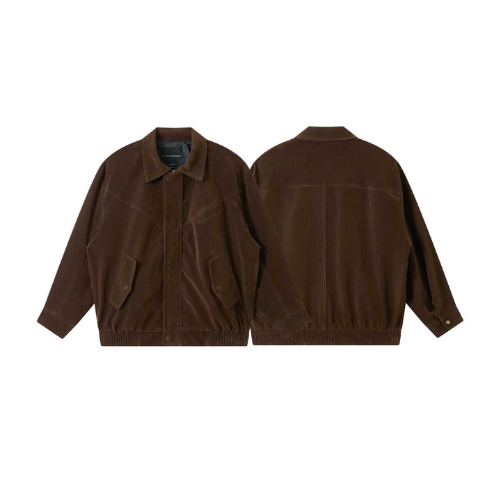 Herren Kurz geschnittener Wildlederoptik Blouson mit elastischem Saum und Pattentaschen Drune