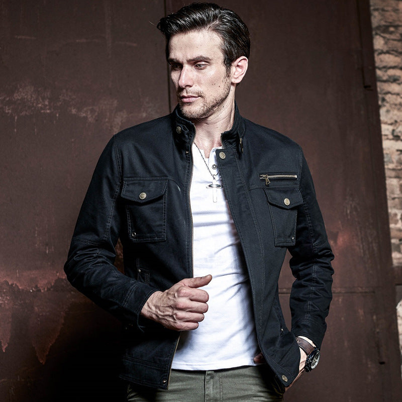 Herren leichtes Baumwoll-Utility-Blouson mit Stehkragen und Brusttaschen Drune
