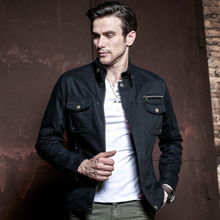 Herren leichtes Baumwoll-Utility-Blouson mit Stehkragen und Brusttaschen Drune