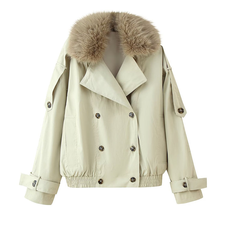 Damen modische Übergangsjacke mit luxuriösem Pelzkragen Drune