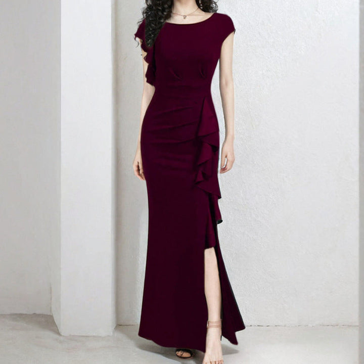 Damen elegantes Maxikleid mit Rüschendetails und seitlichem Schlitz Drune