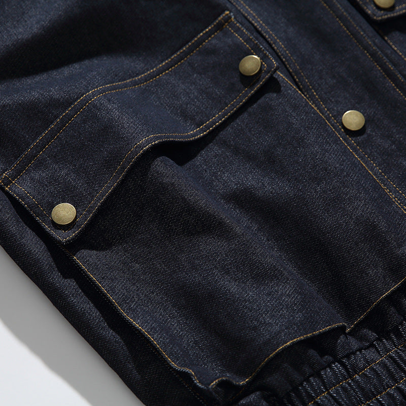 Unisex Boxy-Jeansjacke im Oversize-Schnitt mit Stehkragen und aufgesetzten Pattentaschen Drune