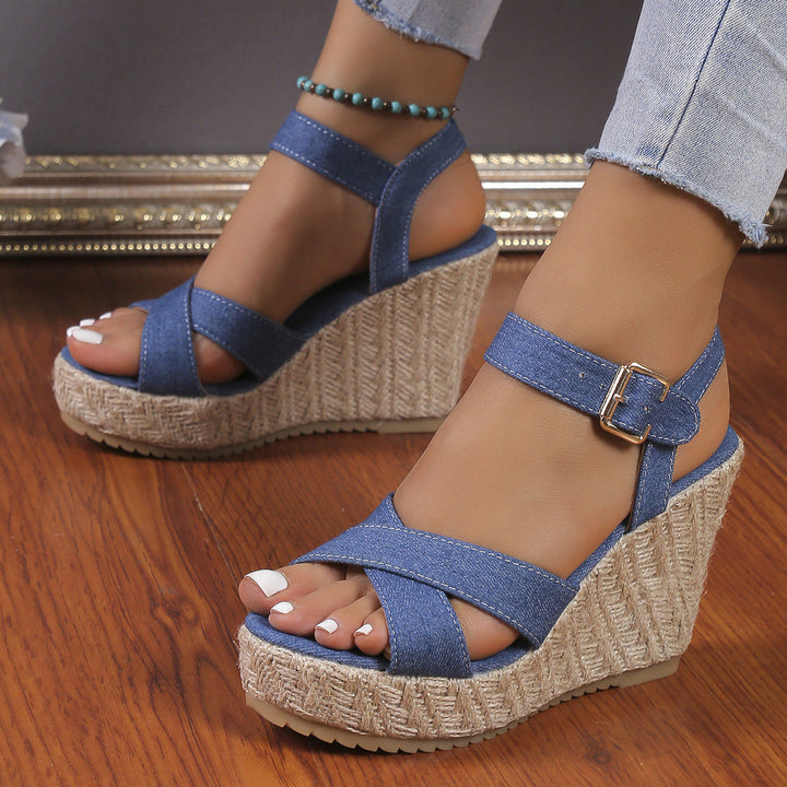 Damen Wedge-Sandaletten mit geflochtenem Jute-Detail und rutschfester Sohle Drune