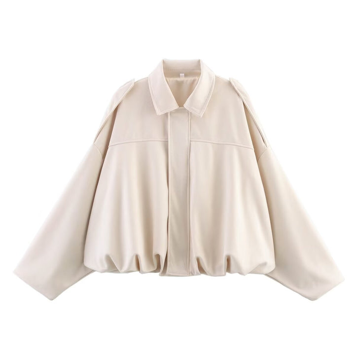 Damen nan Oversize-Kurzjacke mit Ballon-Saum, Schulterpatten und verdeckter Frontleiste Drune