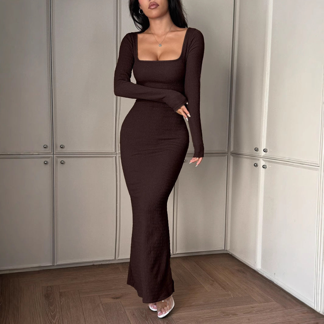 Damen Elegantes Langarm-Maxikleid mit raffiniertem Ripp-Design Drune