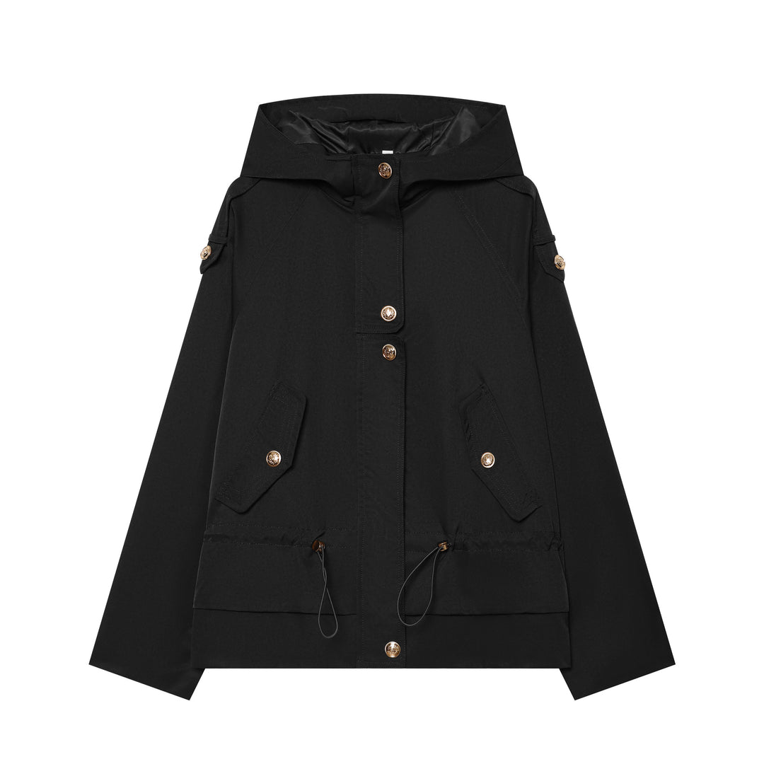 Damen leichter taillierbarer Kapuzen‑Parka mit Tunnelzug, Pattentaschen und Knopfleiste Drune