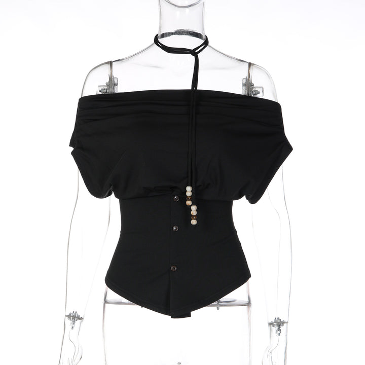 Damen Off-Shoulder Blusenshirt mit dekorativem Kordelzug Drune