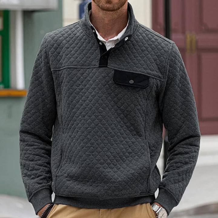 Herren Stepp-Sweatshirt mit Stehkragen, Halbreißverschluss und Brusttasche Drune
