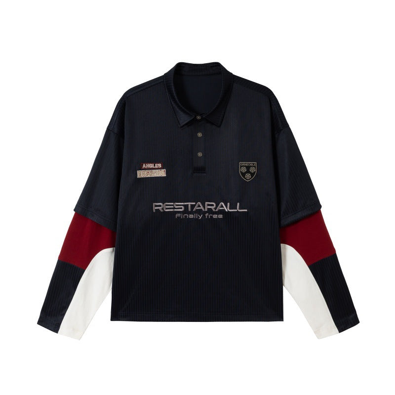 Unisex Langärmeliges Rugby‑Polo im Oversize‑Cut mit Colorblock‑Ärmeln und Logostickerei Drune