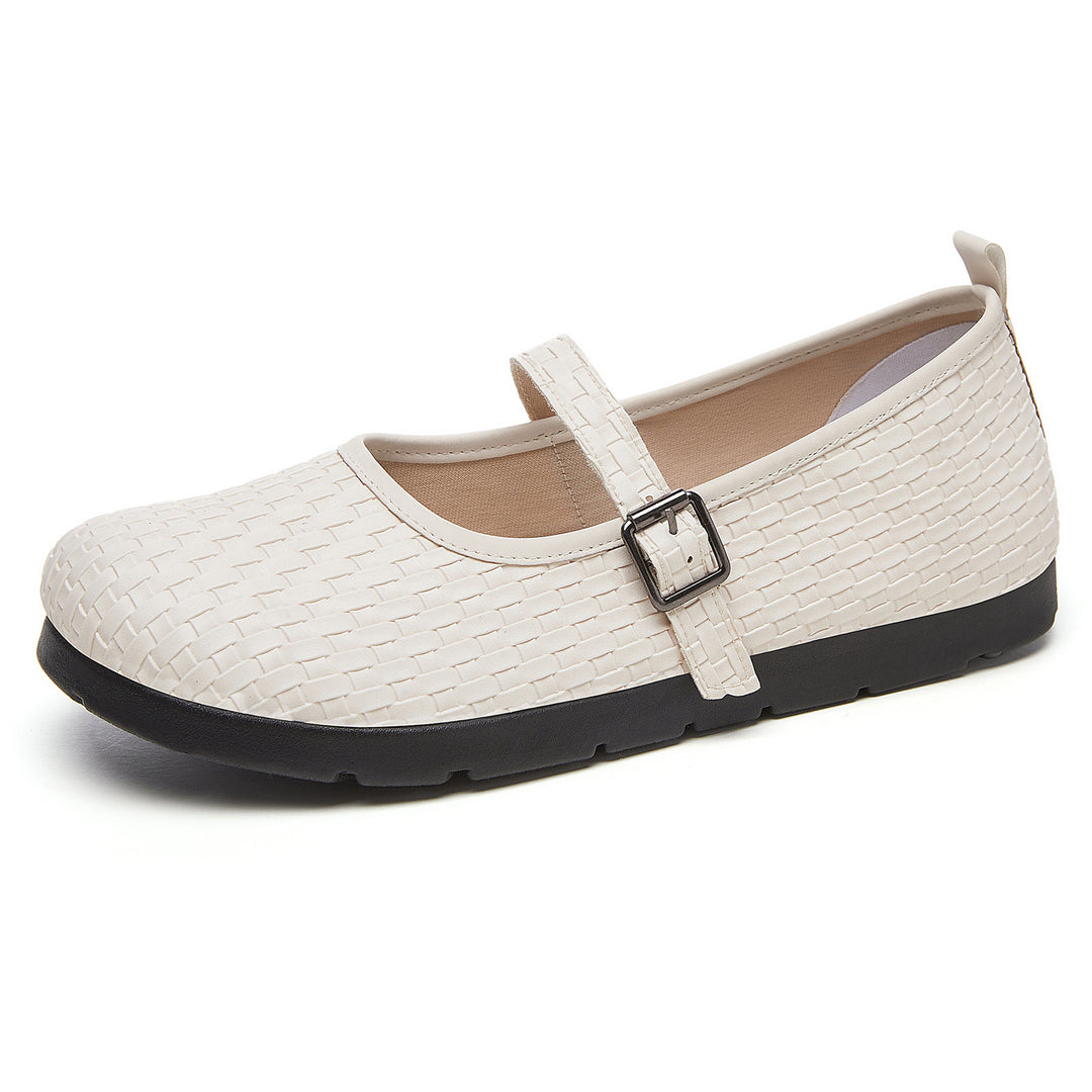 Damen nan Mary-Jane Ballerina-Slipper mit gewebter Oberflächenstruktur, verstellbarem Riemen und stoßdämpfender Leichtsohle Drune