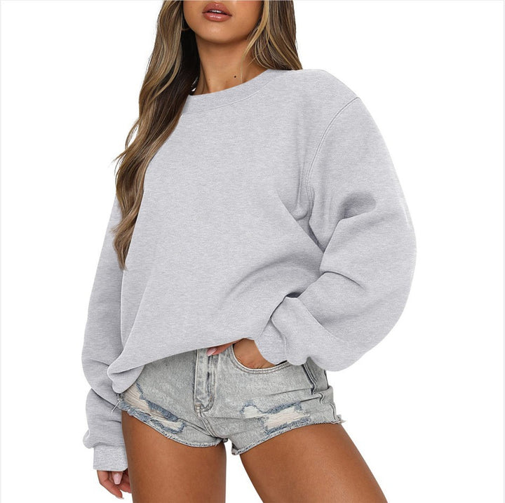 Damen nan oversized Rundhals-Sweatshirt aus Baumwollmix mit überschnittener Schulter, angerauter Innenseite und elastischen Bündchen Drune
