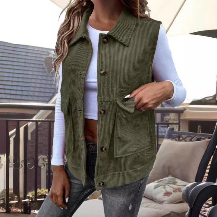 Damen Strickweste mit Taschen und klassischem Kragen Drune