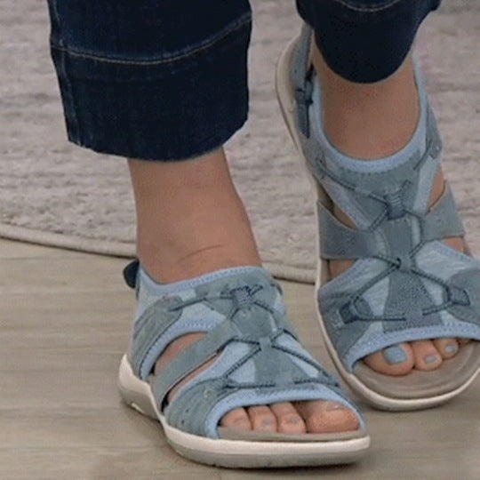 Damen Sportive Komfort-Sandalette mit gepolstertem Fußbett und Klett-Fersenriemen Drune