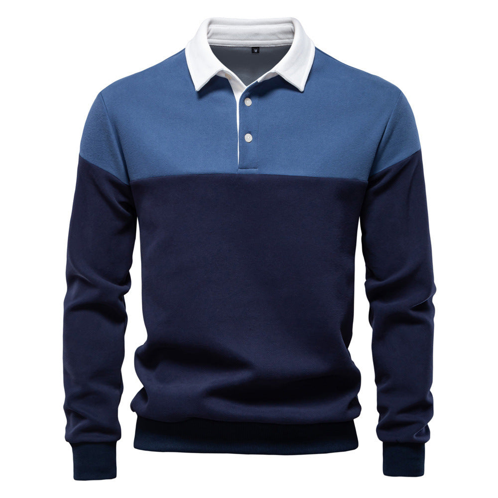 Herren nan sportlich-elegantes Langarm-Polo im Rugby-Stil mit kontrastierendem Kragen und breitem Brustpaneel Drune
