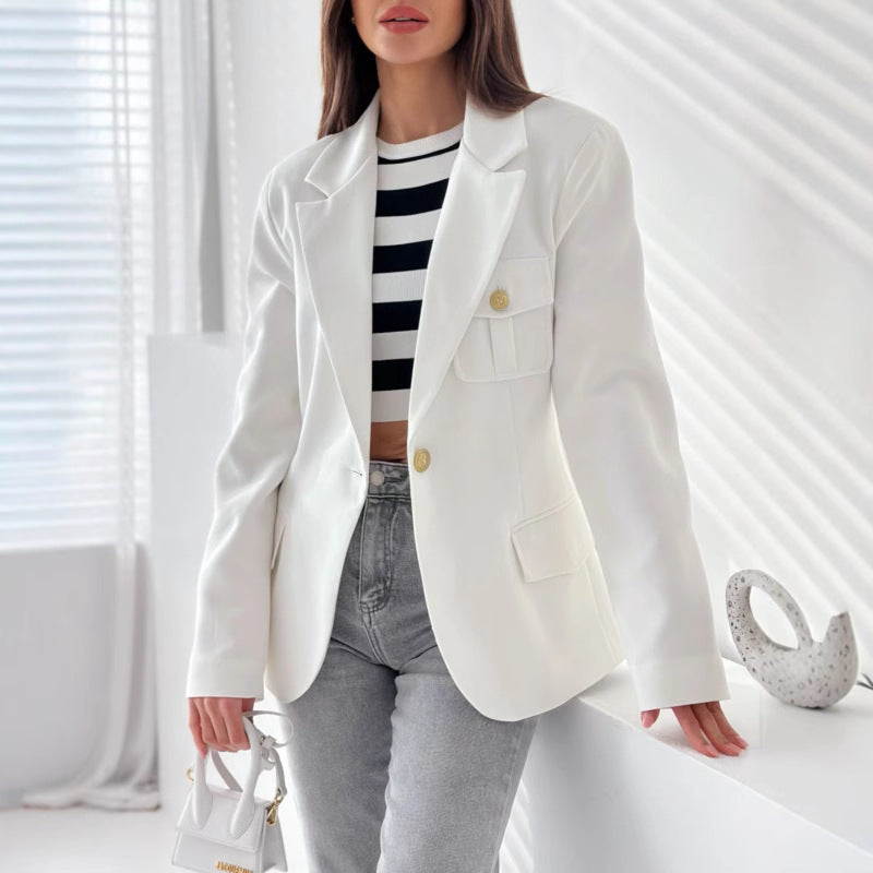Damen Modischer Blazer mit aufgesetzten Taschen und eleganten Knopfdetails Drune