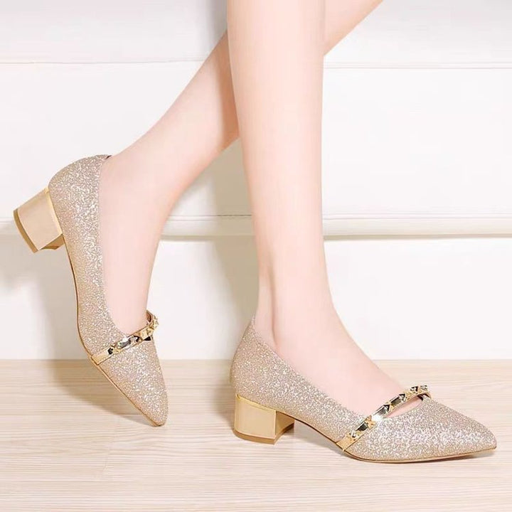 Damen Elegante Pumps mit Glitzer-Oberfläche und goldenen Akzenten Drune