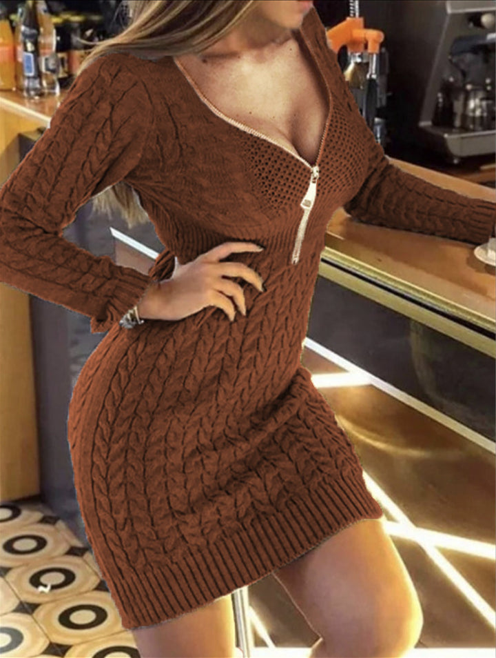 Damen Strickkleid mit Reißverschluss und Zopfmuster Drune