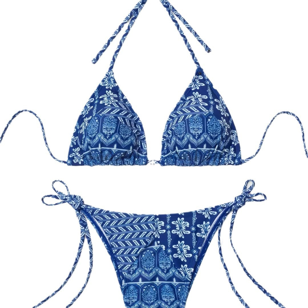 Damen Triangel-Bikini mit verspielt floralem Design und bindbaren Trägern Drune