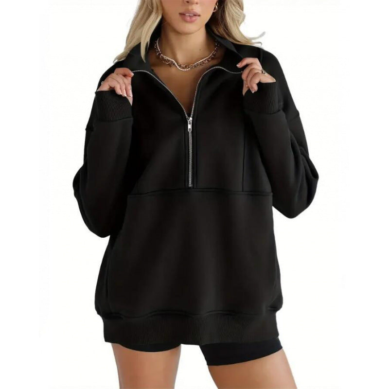 Damen Sweatshirt mit halbem Reißverschluss und oversized Schnitt Drune