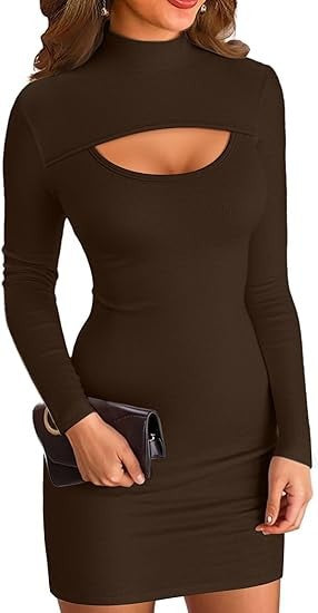 Damen figurbetontes Minikleid mit hochgeschlossenem Ausschnitt und Cut-Out Drune
