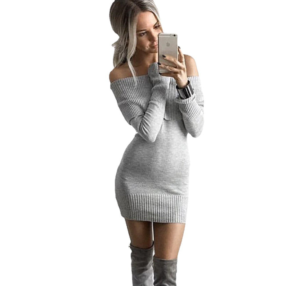 Damen Strickkleid mit Off-Shoulder-Design und dekorativem Kordelzug Drune