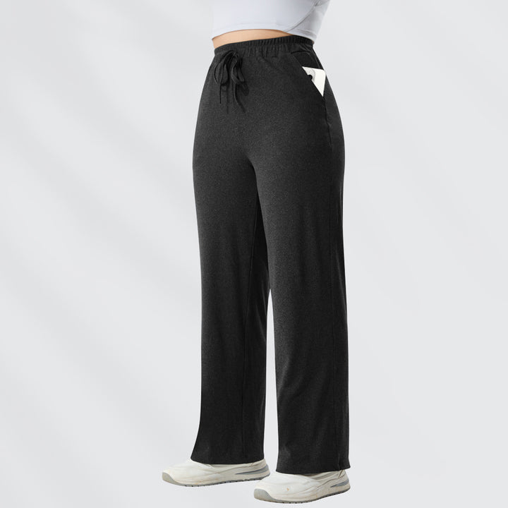 Damen weite Jersey-Loungehose mit hohem Komfortbund und Seitentaschen Drune