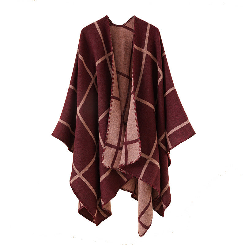 Damen Reversibler Oversize-Umhang mit großem Karomuster und offener Front Drune