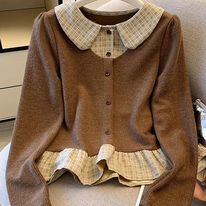 Damen modischer Strickpullover mit Hemdblusen-Details Drune