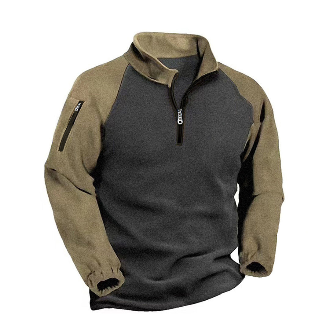 Herren nan Fleece-Pullover mit halbem Reißverschluss, Armfach und elastischen Bündchen Drune