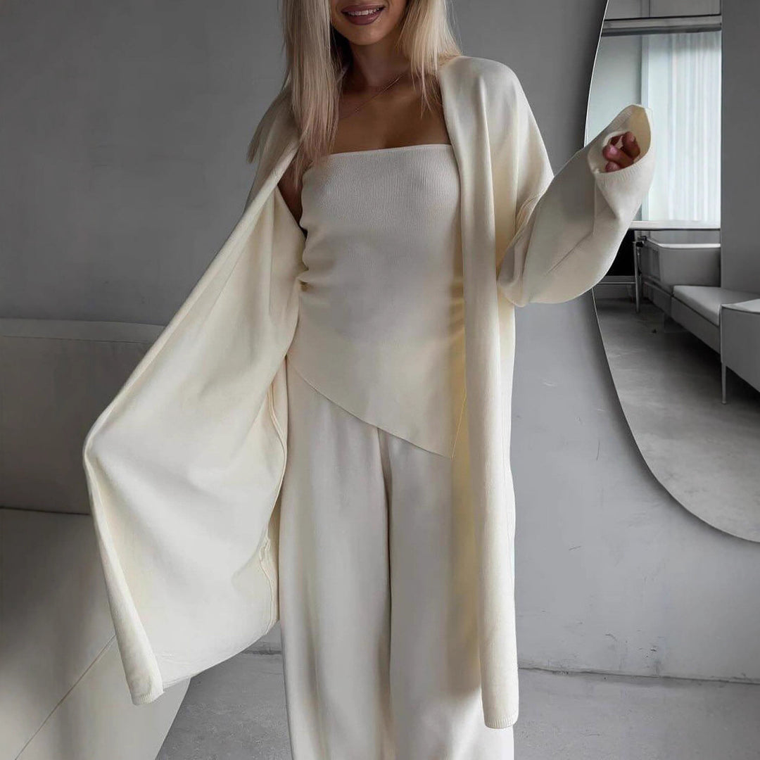 Damen Luxus Lounge-Set mit ärmellosem Top und weitem Cardigan Drune
