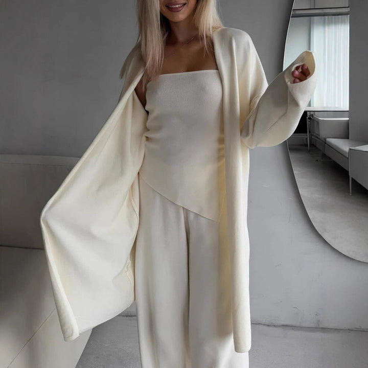 Damen Luxus Lounge-Set mit ärmellosem Top und weitem Cardigan Drune