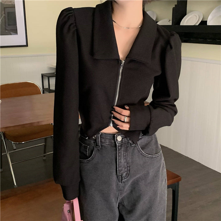 Damen modische cropped Sweatjacke mit voluminösen Ärmeln Drune