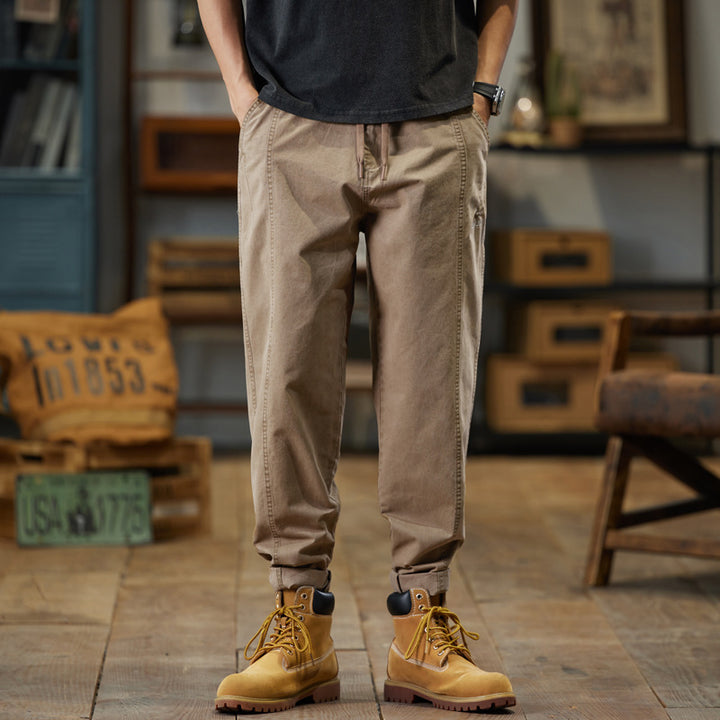Herren Baumwoll-Twill Joggerhose im Tapered-Schnitt mit Tunnelzug und gekrempeltem Saum Drune