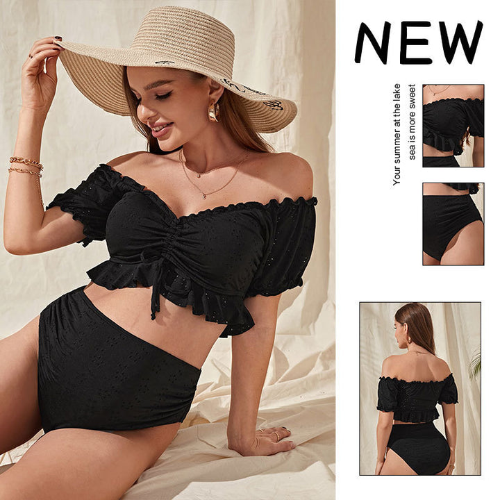 Damen Hochtaillierter Bikini mit lässigem Puffärmel-Oberteil Drune