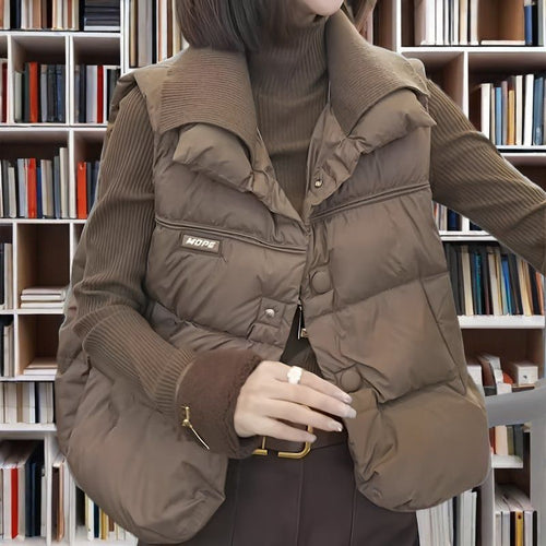 Damen modische Weste mit Kapuze und Knopfdetails Drune