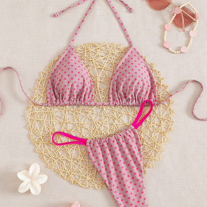 Damen Triangel-Bikini mit verspielt gepunktetem Design und verstellbaren Trägern Drune
