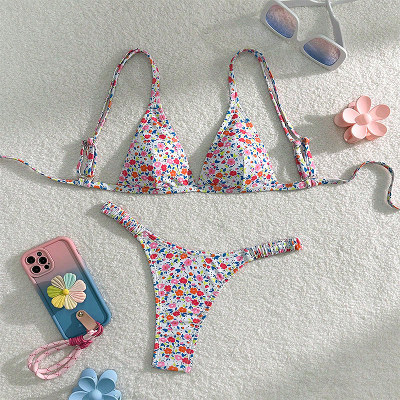 Damen Triangel-Bikini mit verstellbaren Trägern und floralen Mustern Drune