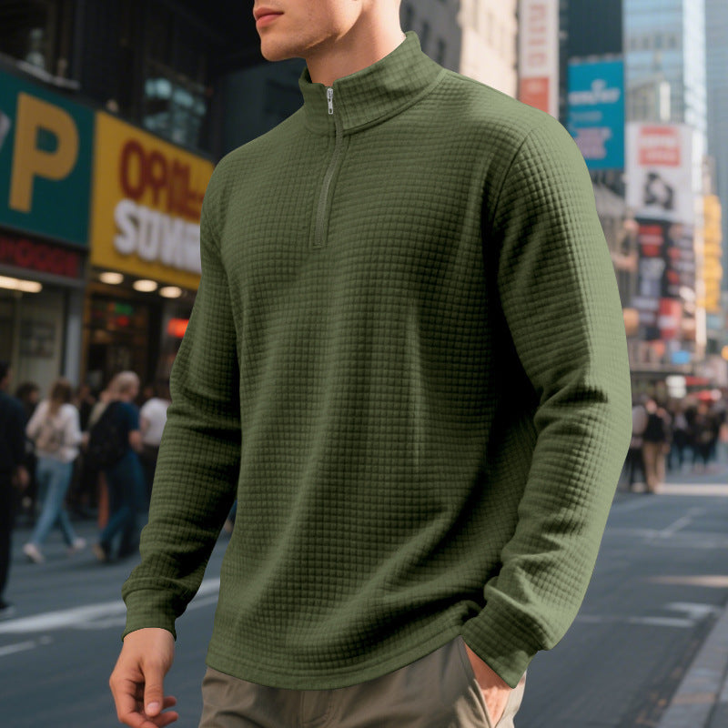 Herren nan City-Thermo-Pullover mit kurzem Reißverschluss Stehkragen und feiner Quadratstruktur Drune