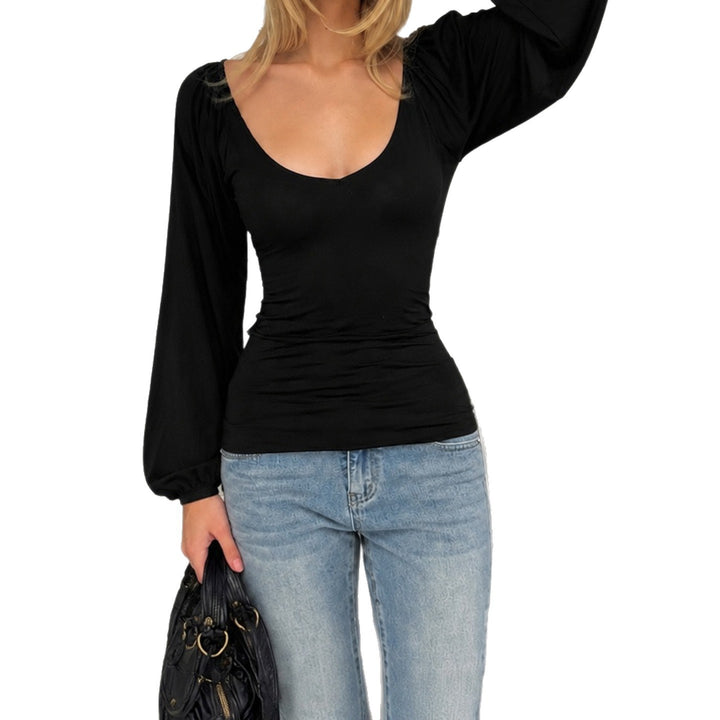 Damen Tailliertes Langarmshirt mit Ballonärmeln Drune
