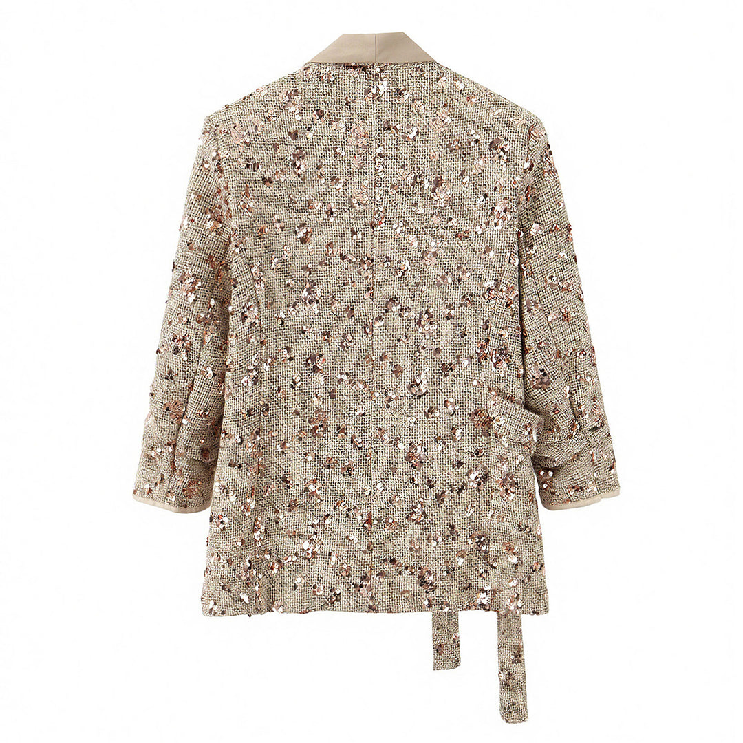 Damen Zweiteiliges Bouclé‑Wickelblazer und High‑Waist Palazzo‑Hosen Set Drune