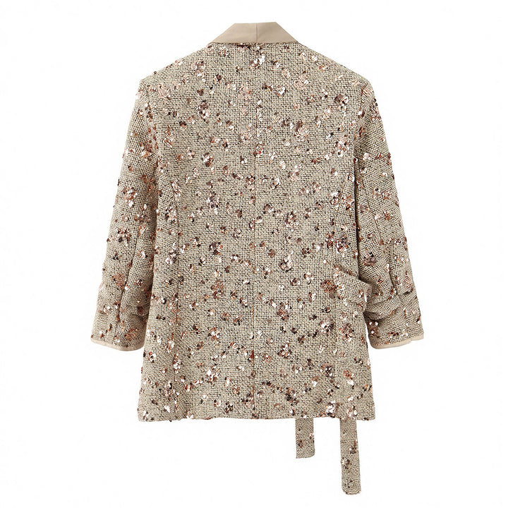 Damen Zweiteiliges Bouclé‑Wickelblazer und High‑Waist Palazzo‑Hosen Set Drune