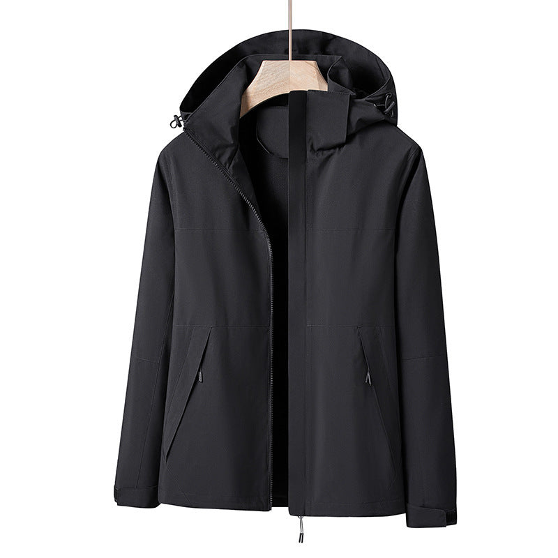 Herren Leichte winddichte Softshell-Regenjacke mit Kapuze und Kontrastbesatz Drune