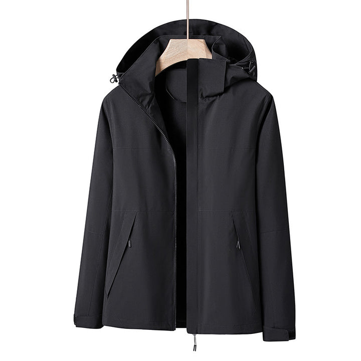 Herren Leichte winddichte Softshell-Regenjacke mit Kapuze und Kontrastbesatz Drune
