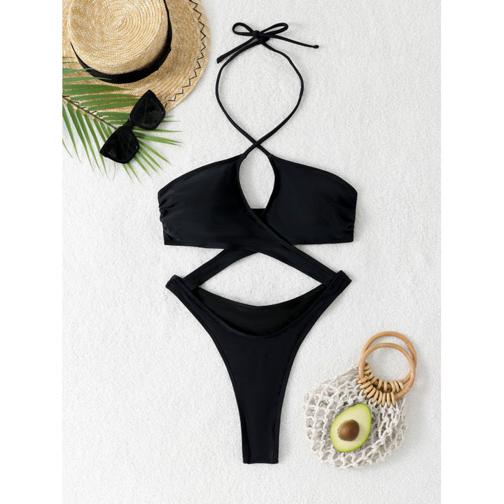 Damen Glänzender Triangel-Bikini mit raffiniertem Wickeldesign Drune