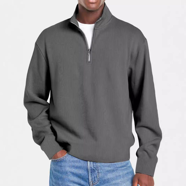 Herren nan gerippter Troyer-Pullover mit Halbzip und Stehkragen Drune