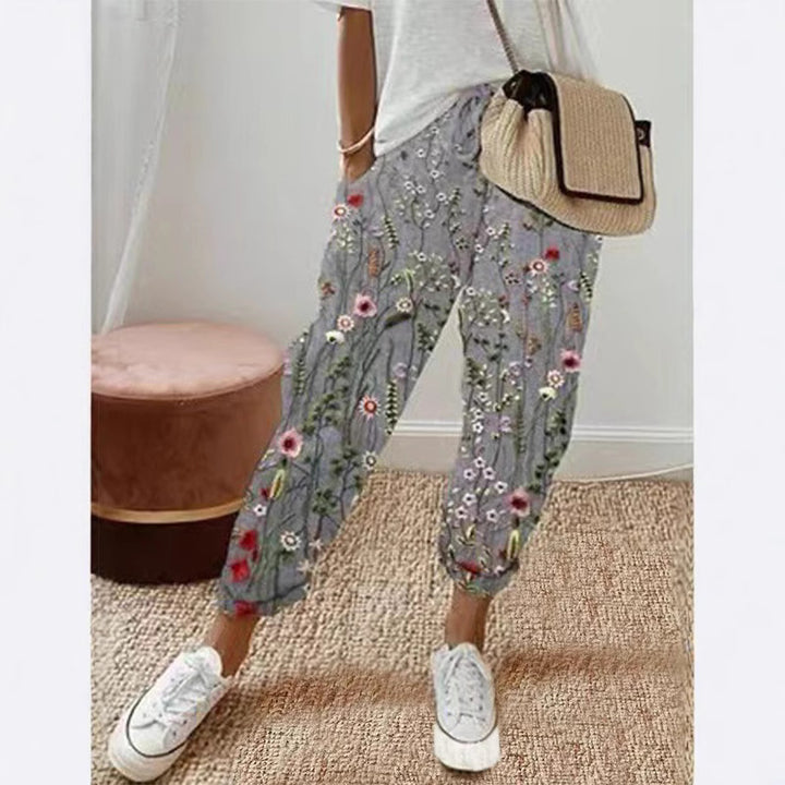 Damenschalotte-Haremshosen mit floralem Stickmuster Drune