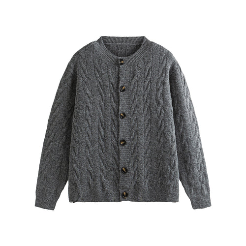 Damen Grobgestrickte Cardiganjacke mit Zopfstrick und Knopfleiste Drune